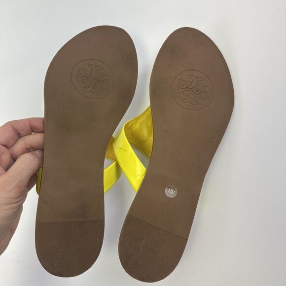Tory Burch Cameron Thong Sandal Yellow Patent Leather Flat Slip On Womens 10 - Picture 13 of 13